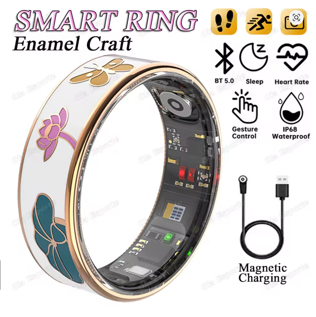 Floral enamel patterned smart ring